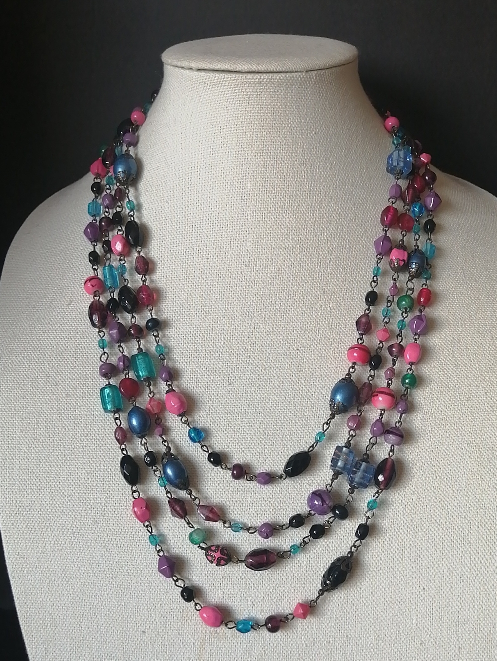 Bohemian Multi-Strand Multicolour Art Glass Resin Beaded Layered Necklace